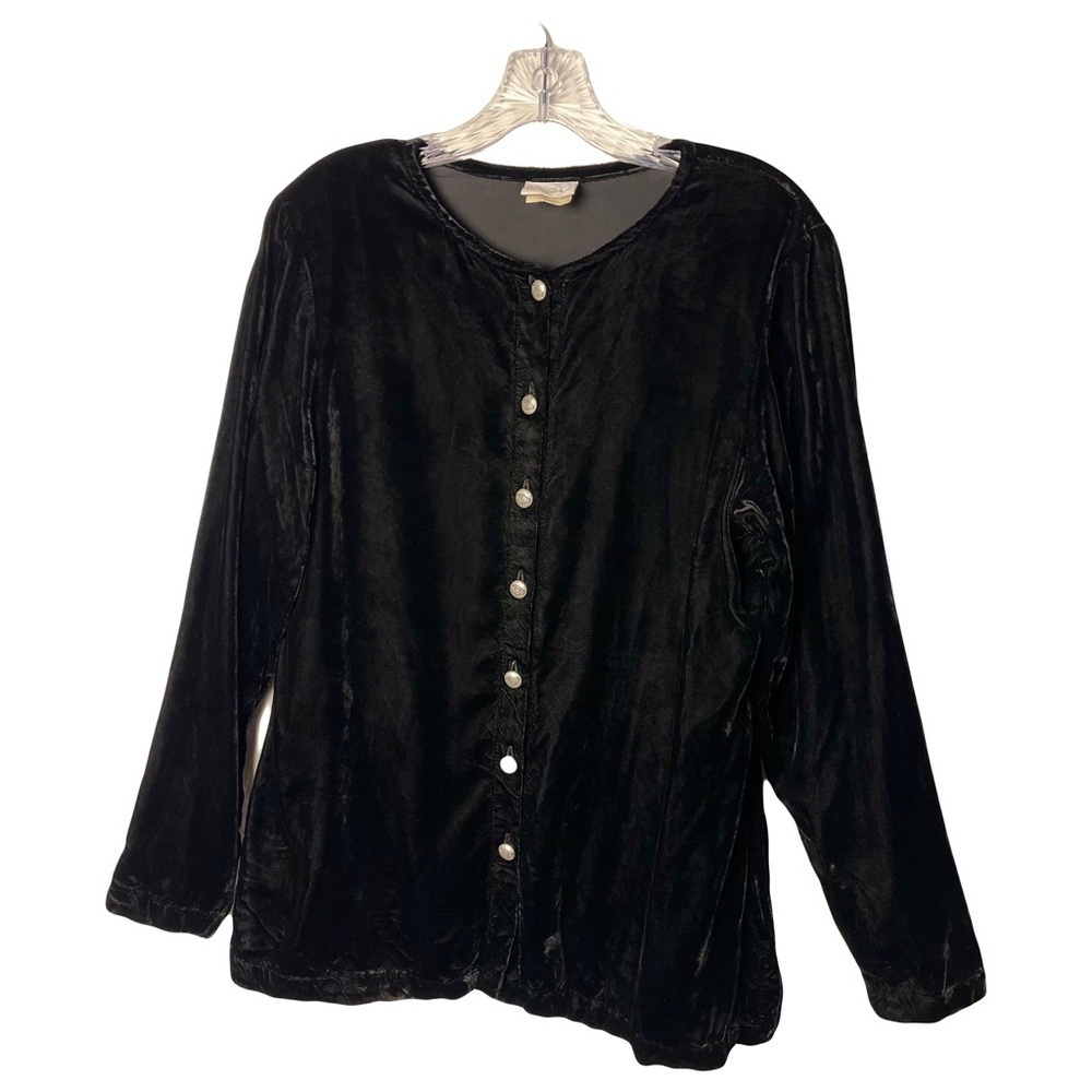 Tisa | Vintage Navajo Black Crushed Velvet Button Front Blouse, Medium